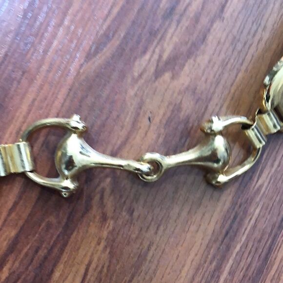 Vintage black leather Horse bit snaffle black and gold belt - Picture 5 of 11